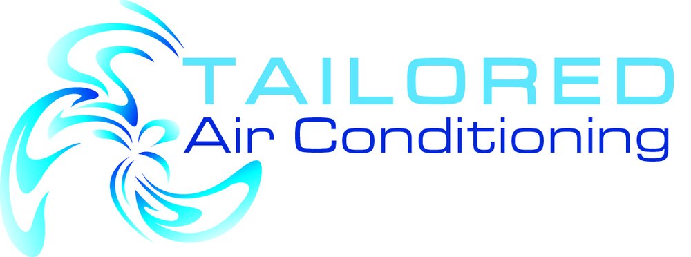 Tailored Air Conditioning logo with a blue swirling airflow mark