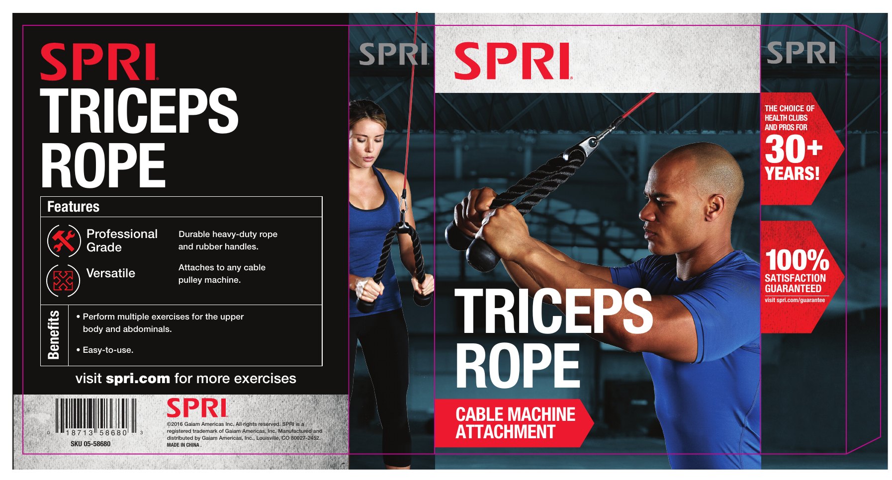 Flat print artwork for the SPRI Triceps Rope box