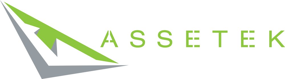 Assetek logo with a green and grey angular mark