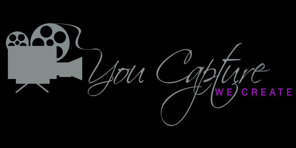 You Capture We Create logo with a film camera icon and script lettering on black