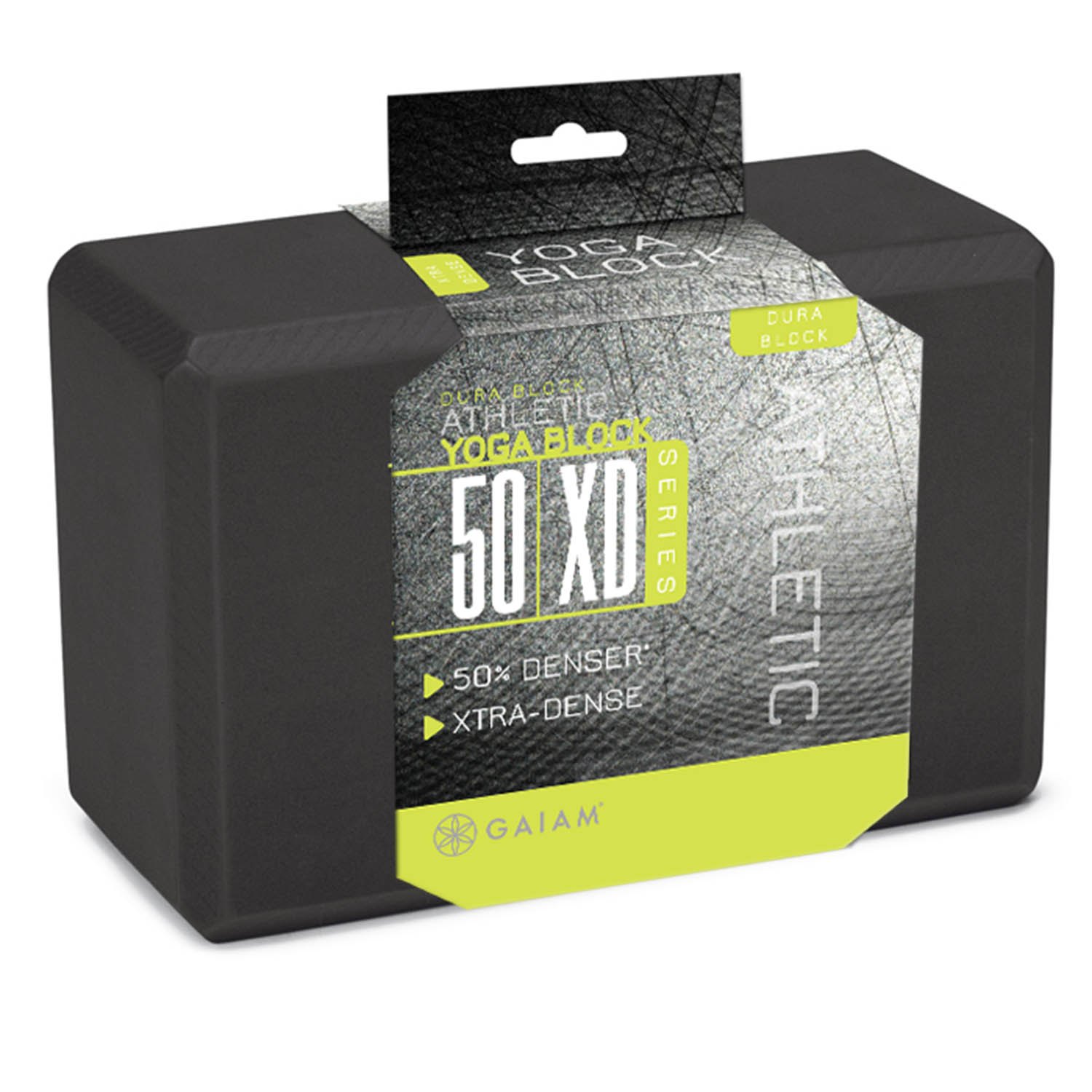 Gaiam Athletic Yoga Block 50 XD pack with a black foam block and lime green sleeve